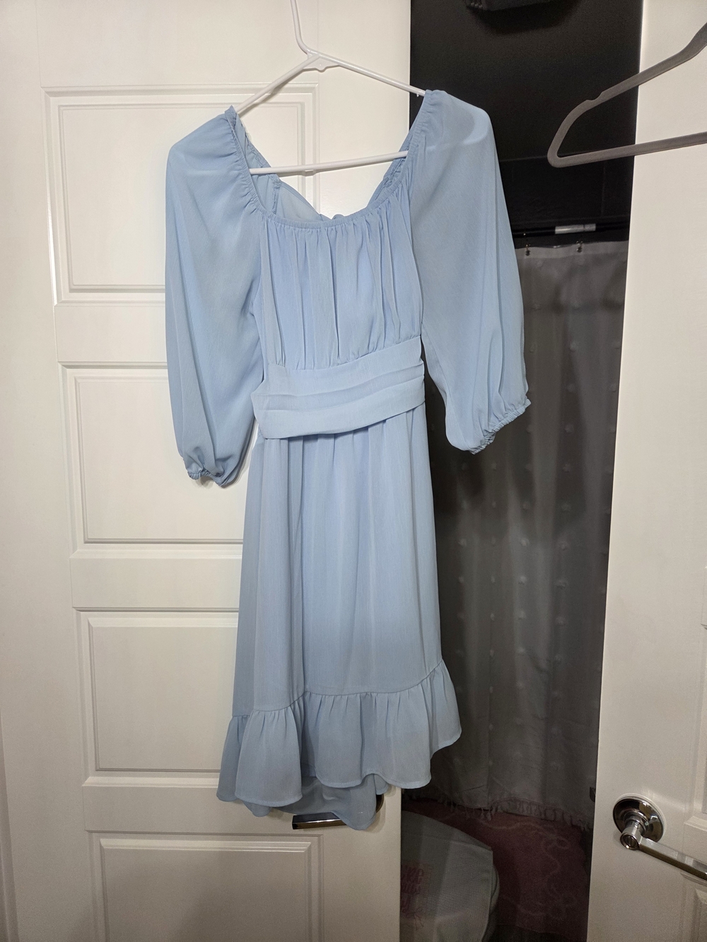 Amazon Light Blue Puff Sleeve Midi Dress